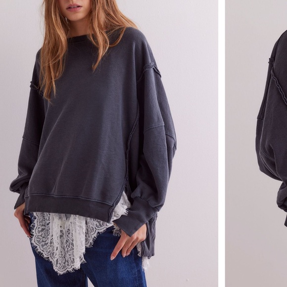 Free People Tops - Free People Charcoal Oversized Pullover Sweatshirt
